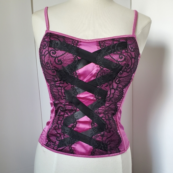 Victoria's Secret Tops - Victoria Secret Pink Magenta Black Lace Bustier Top